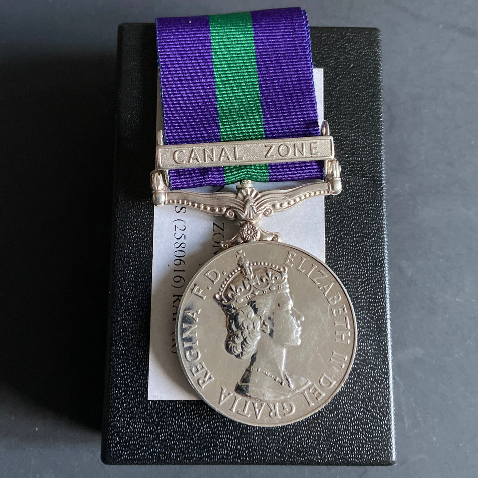 General Service Medal, Canal Zone bar, to 2580616 Ac1 R. A. Mayes, R.A.F.(R)