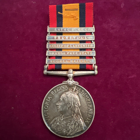 Queen's South Africa Medal, 5 bars: Laing's Nek, Transvaal, Relief of Ladysmith, Orange Free State & Tugela Heights, to 5382 Pte. J. Campbell, Royal Lancaster Regiment