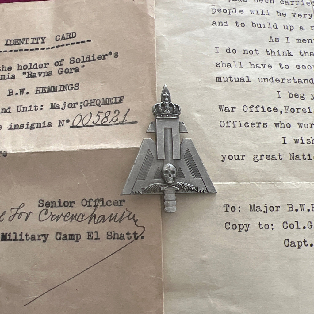 Yugoslavia, WW2 unit badge, scarce, with two typed letters