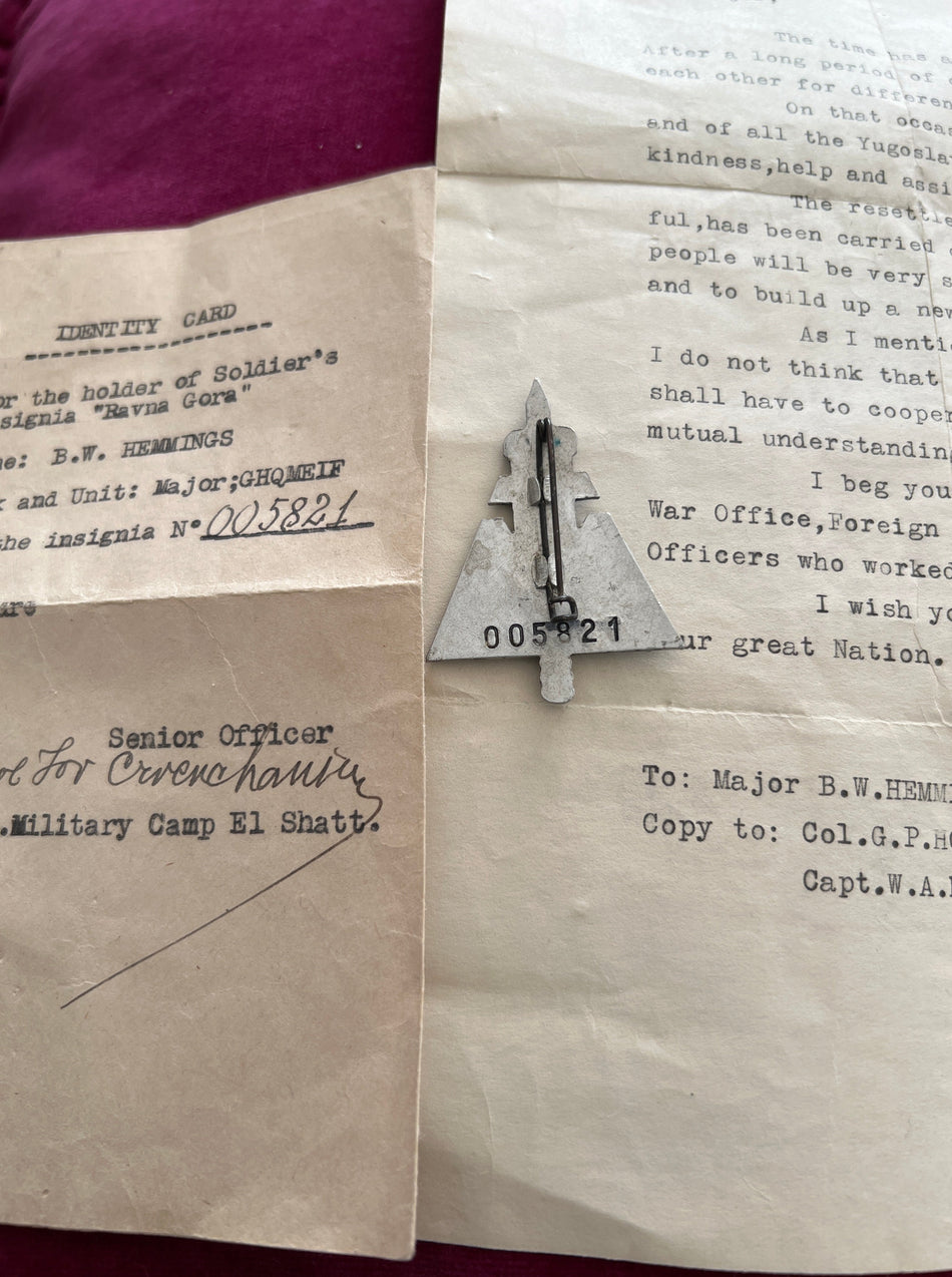 Yugoslavia, WW2 unit badge, scarce, with two typed letters