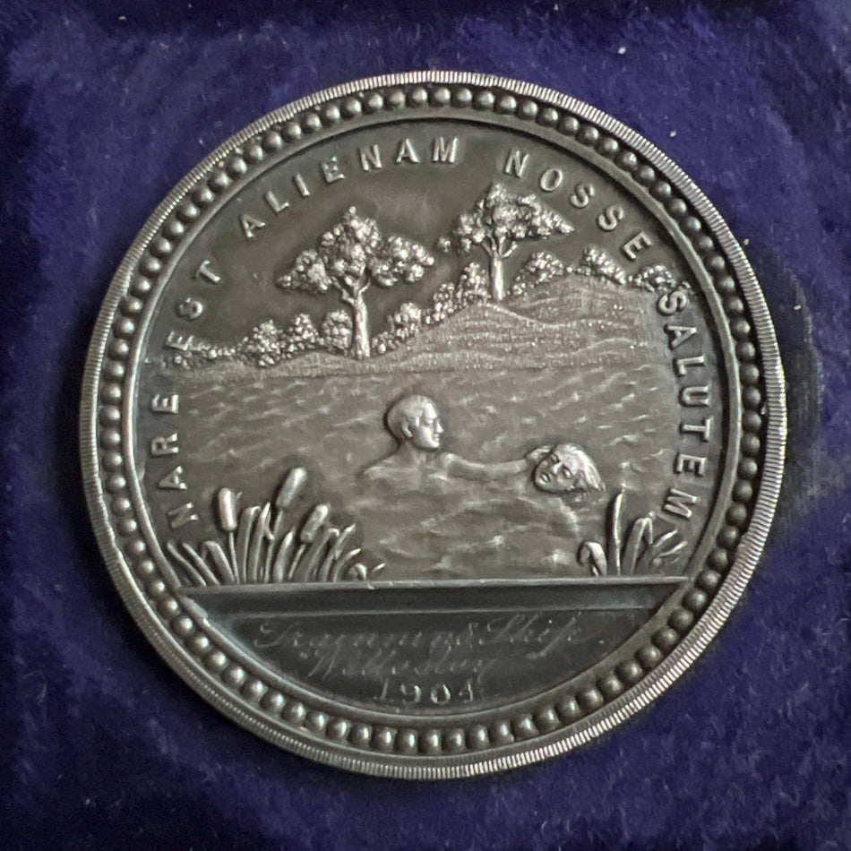 Silver Royal Humane Society Medal awarded to Geroge Hulms, training ship Wallestone, 1904