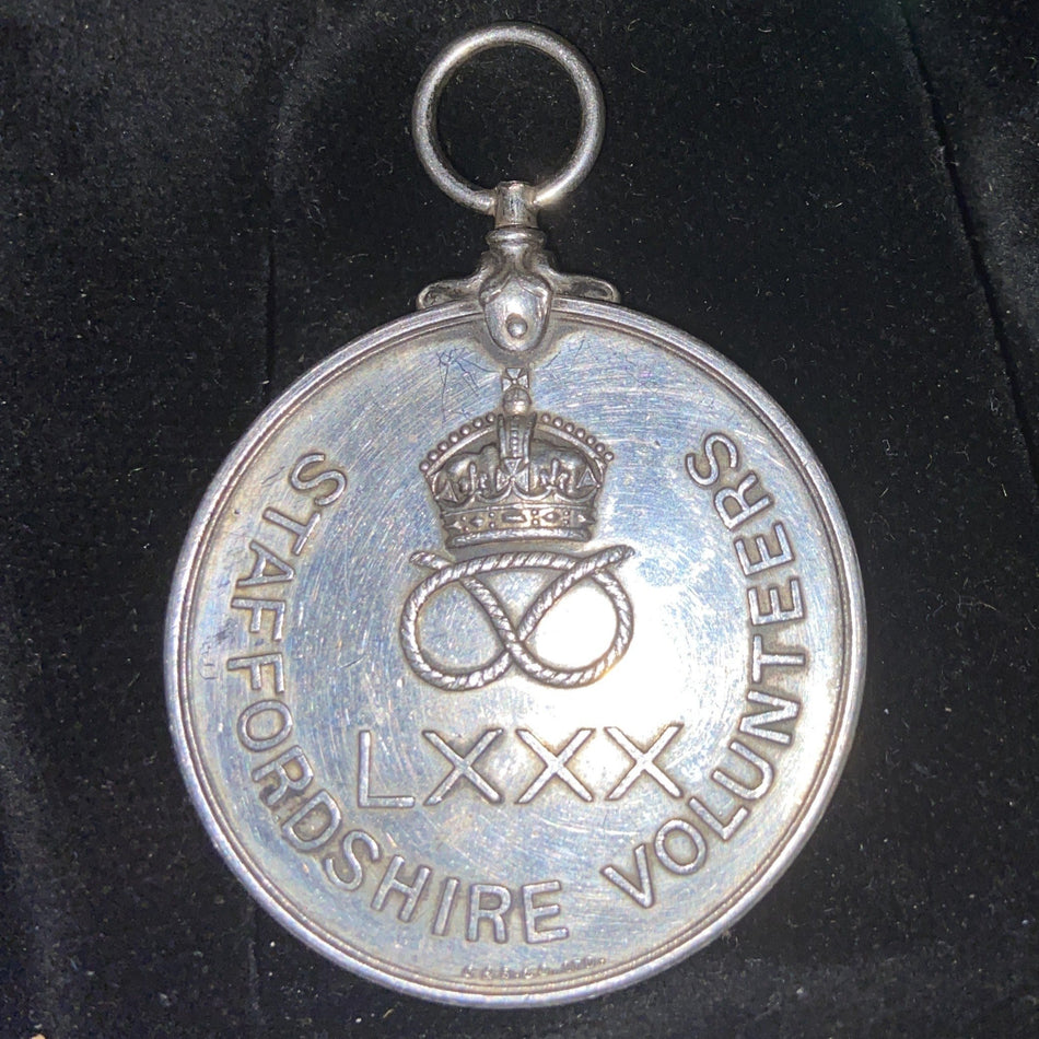 Staffordshire Volunteers Medal, 1912, Won by Band and Drums, to 9151 Sgt. Dr. W. Simms