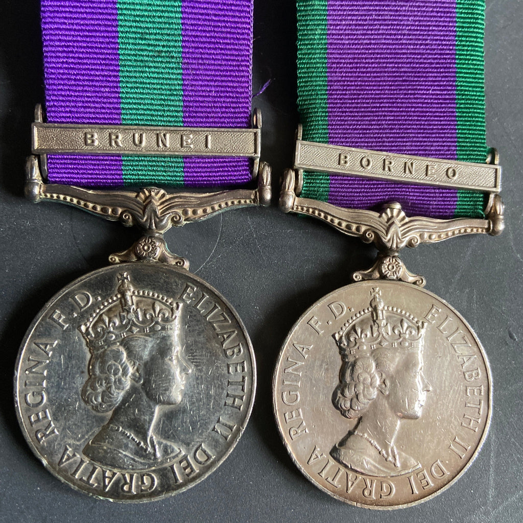 General Service Medal (scarce Brunei bar)/ Campaign Service Medal (Borneo bar) pair to 23546557 Pte. M. Saunders, Queen's Own Highlanders