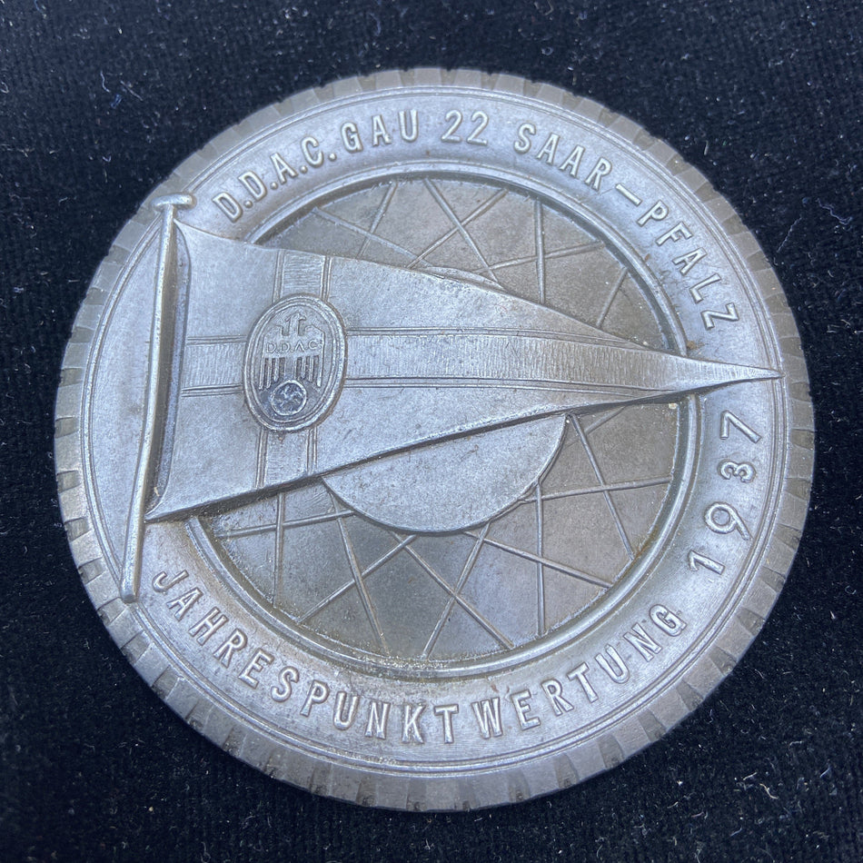 Nazi Germany plaque, Day of the Automobile, D.D.A.C. GAU 22 SAAR-PFALZ, JAHRESPUNKTWERTUNG 1937
