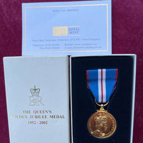 Queen Elizabeth II Golden Jubilee Medal, 2002, with original Royal Mint box