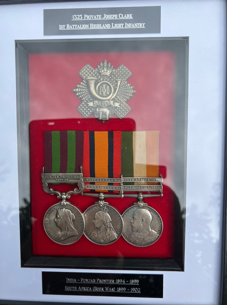 Group of 3 to 1323 Pte. Joseph Clark, 1 Battalion, Highland Light Infantry, with service papers