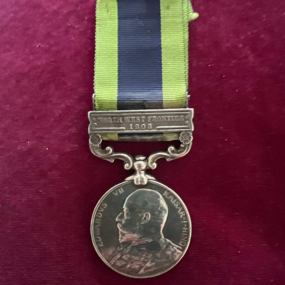 India General Service Medal 1908-35, King Edward VII issue, North West Frontier 1908 bar, to 9798 Pte. W. G. Woodward, 1st Battalion, Northumberland Fusiliers