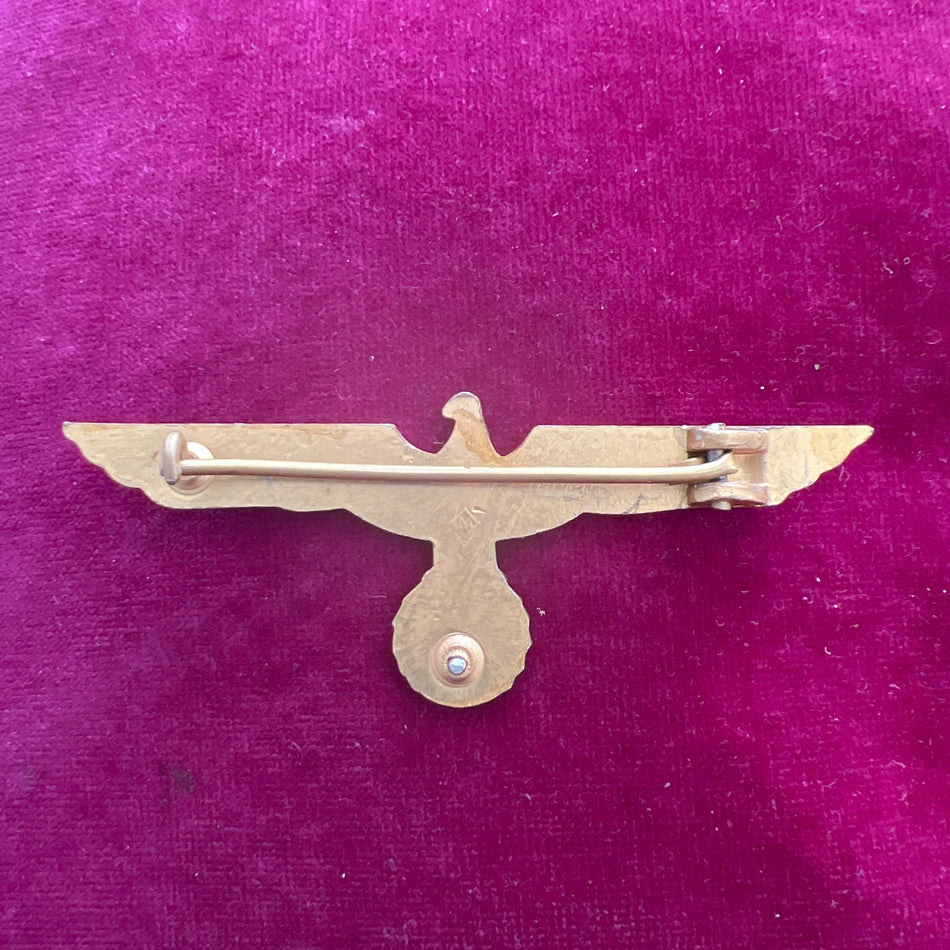 Nazi Germany, Tropical Uniform Eagle, gilt good example, maker marked, clip missing