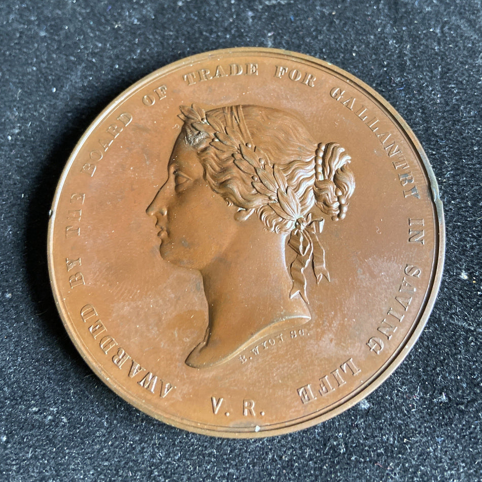 Sea Gallantry Medal to Joseph Moffat, for the rescue of the crew of the schooner Phebe Lewis of Newport on 1 April 1881, see description