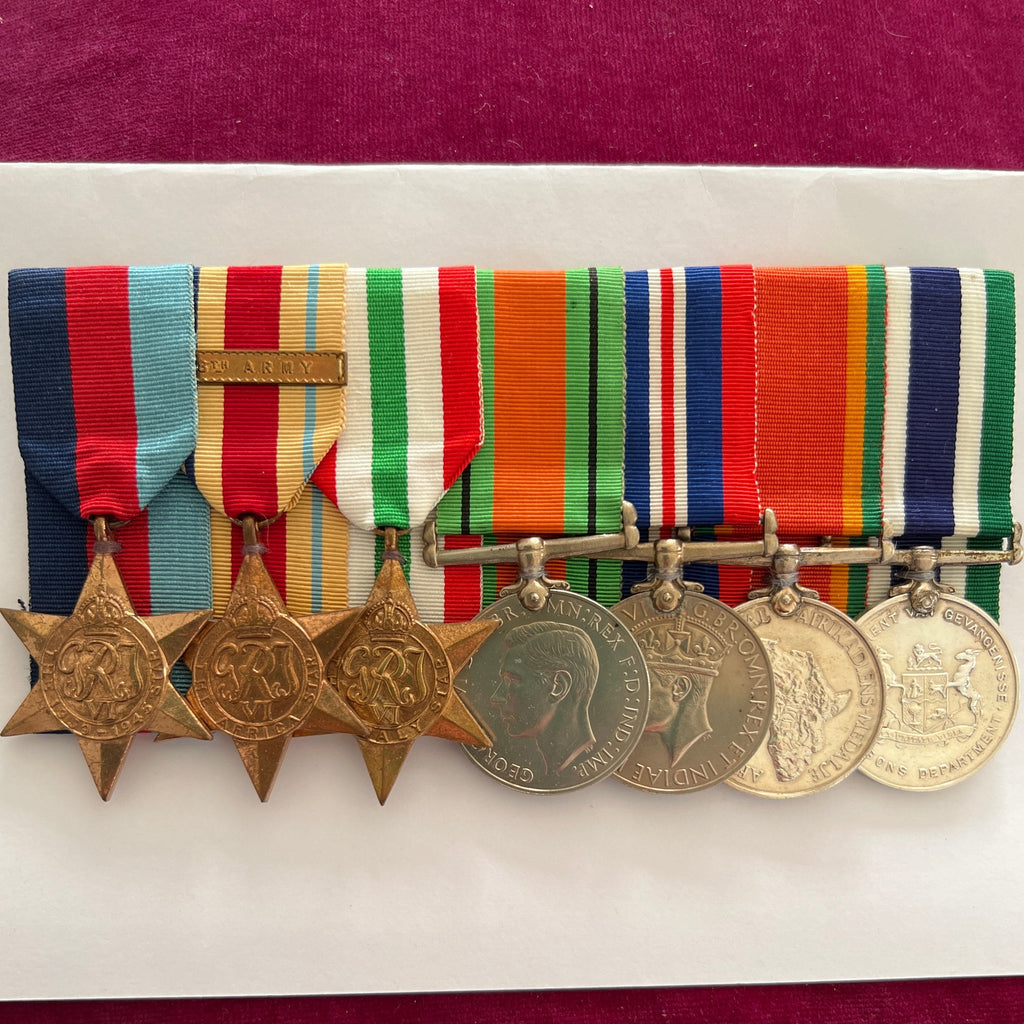 Group of 7 to 133979 Lorry Driver Barends Johannes De Bruyn, joined 25 Road Construction Company in 1940/ Bomb Disposal, Suez 1943, after the war joined the South Africa prison service c.1947 (Pollsmoor), 18 years service with medal 1st June 1969
