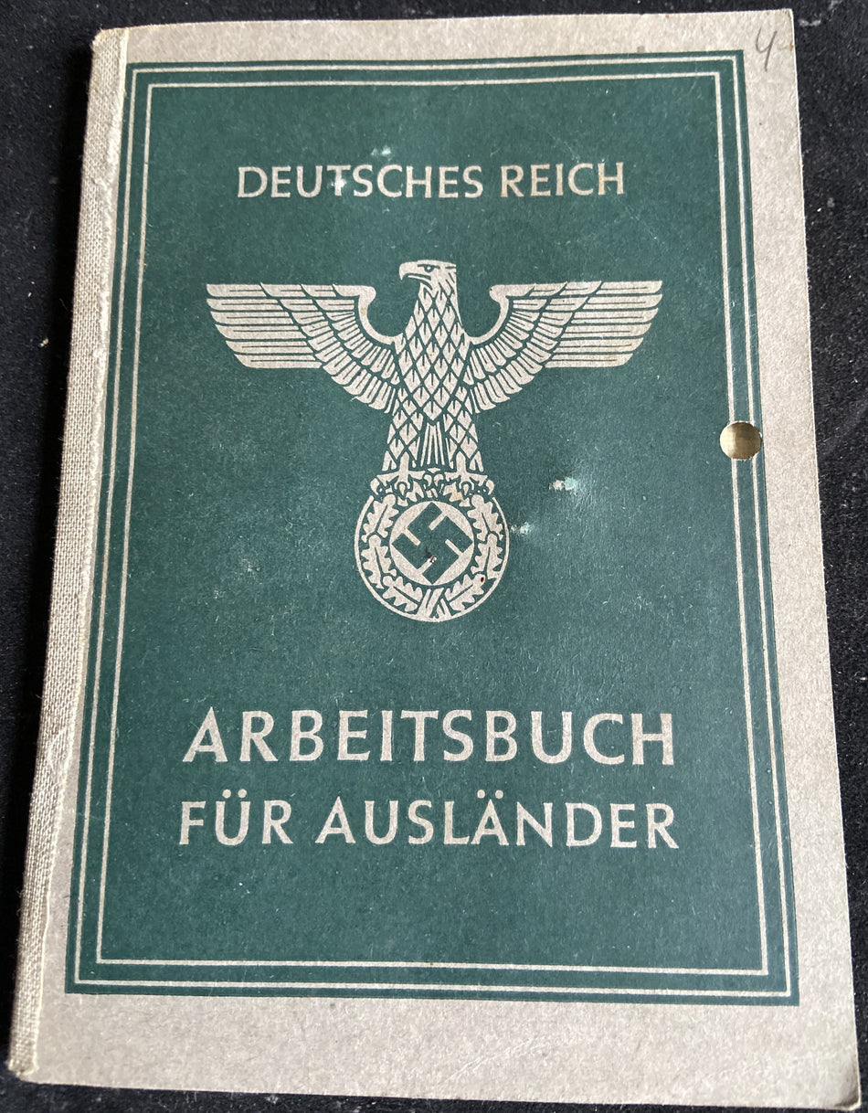 Nazi Germany, Arbeitsbuch für Ausländer, Labour Book for Foreigners, to a Ukrainian worker named Maria Swyszcz, with photo