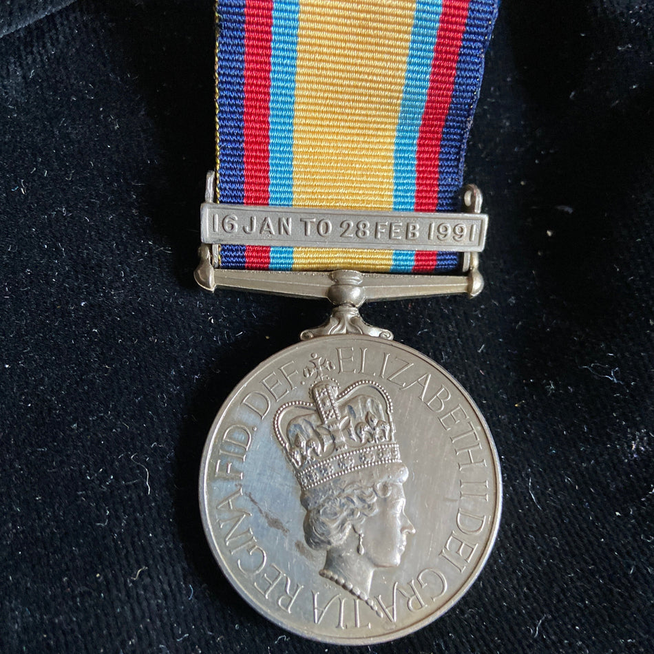 Gulf Medal, 16 Jan to 28 Feb 1991 clasp, to S.G. A. I. Gavrilescu, S.P.M.II CHR.100 (a Romanian serviceman)