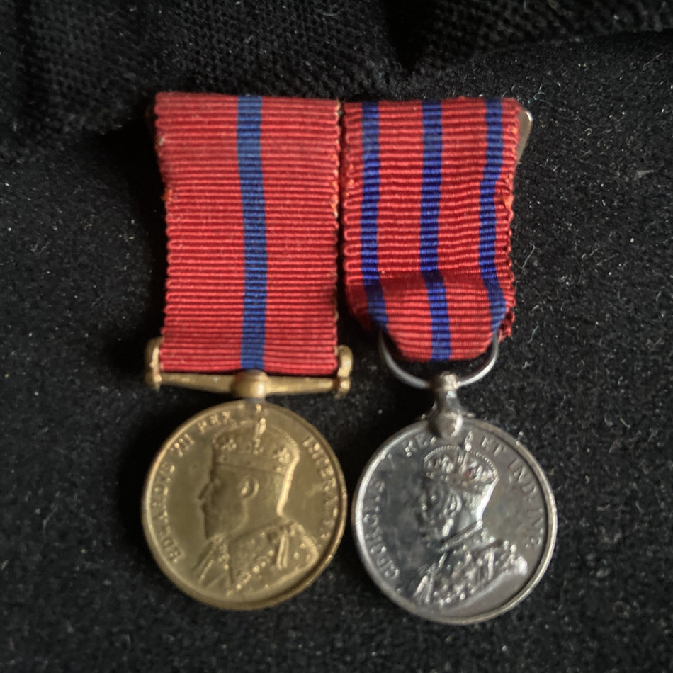 Miniature King Edward VII Police Coronation Medal & King George V Police Coronation Medal pair