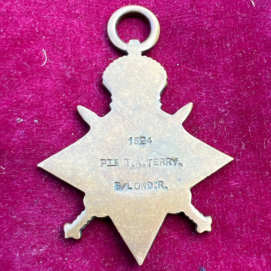 1914-15 Start to 320210 Rifleman Thomas Arthur Terry, 6 London Regiment, served Battle of Loos, Battle of Vimy Ridge & Battle of Messines, before being wounded during the retreat of 1918, he came from Greenwich, with history