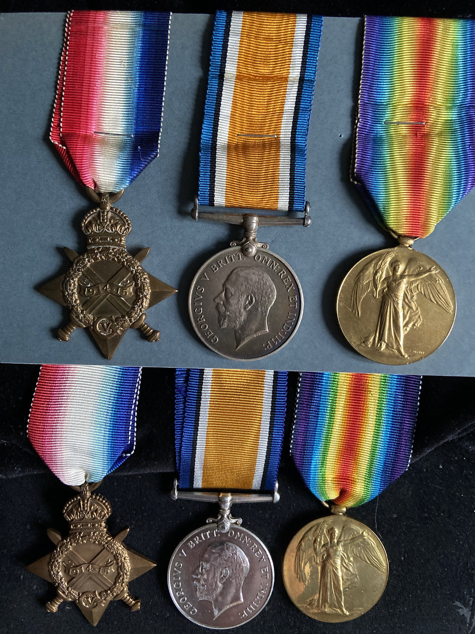 Two WW1 trios to K/17981 Walter James Fairhurst (from Warrington) and 6264 Stoker John Healy, Jutland casualties who died on HMS Indefatigable, which was sunk at the Battle of Jutland on 31 May 1916, with the loss of 1010 men, only two survivors