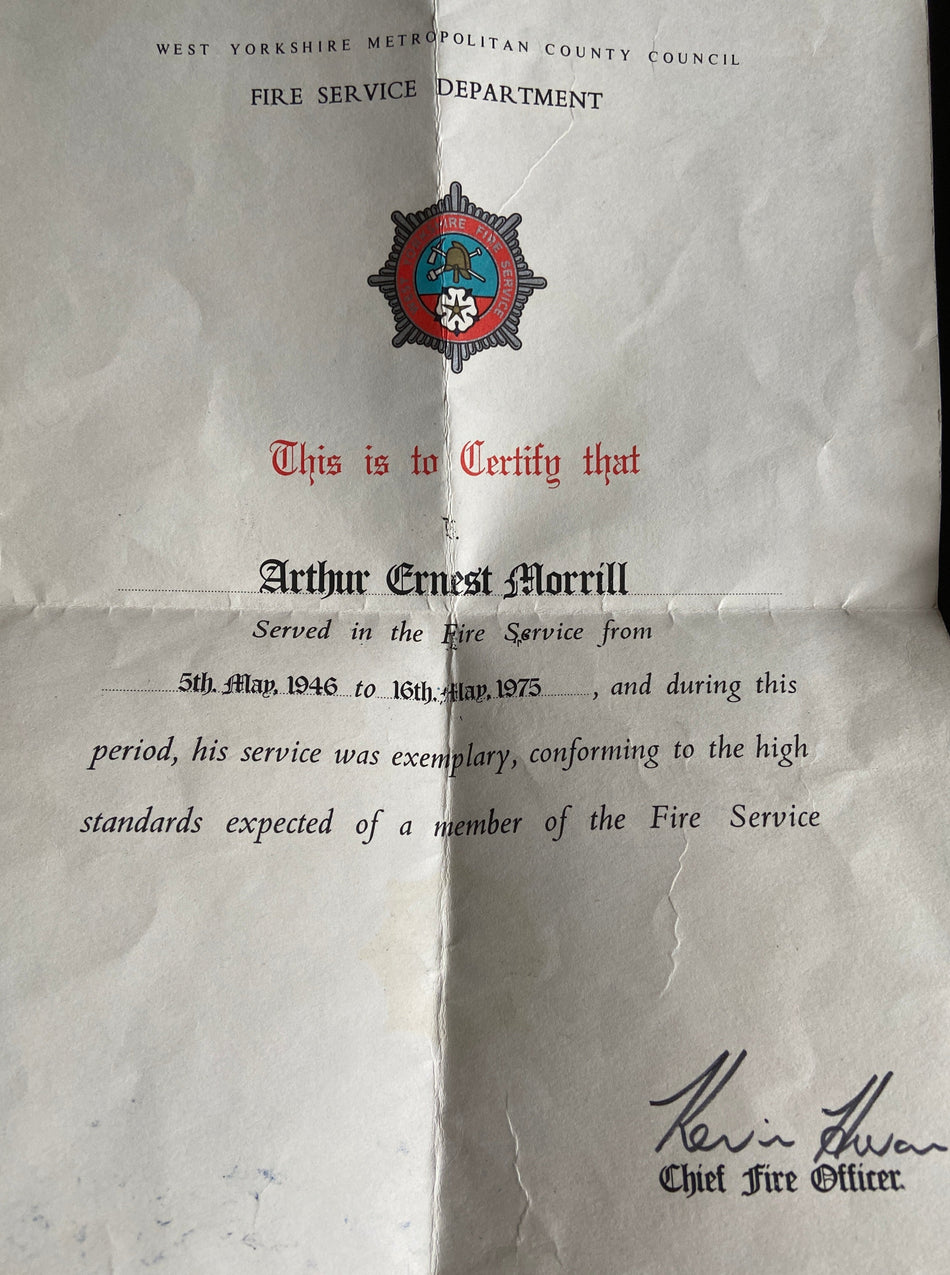 Group of 5 to Pte. Arthur Edward Morrill, 2 Royal Horse Artillery, served Dunkirk, wounded at Alamein, after the war served with the Leeds Fire Brigade from 5th May 1946 until 16th May 1975, with original documents and some research