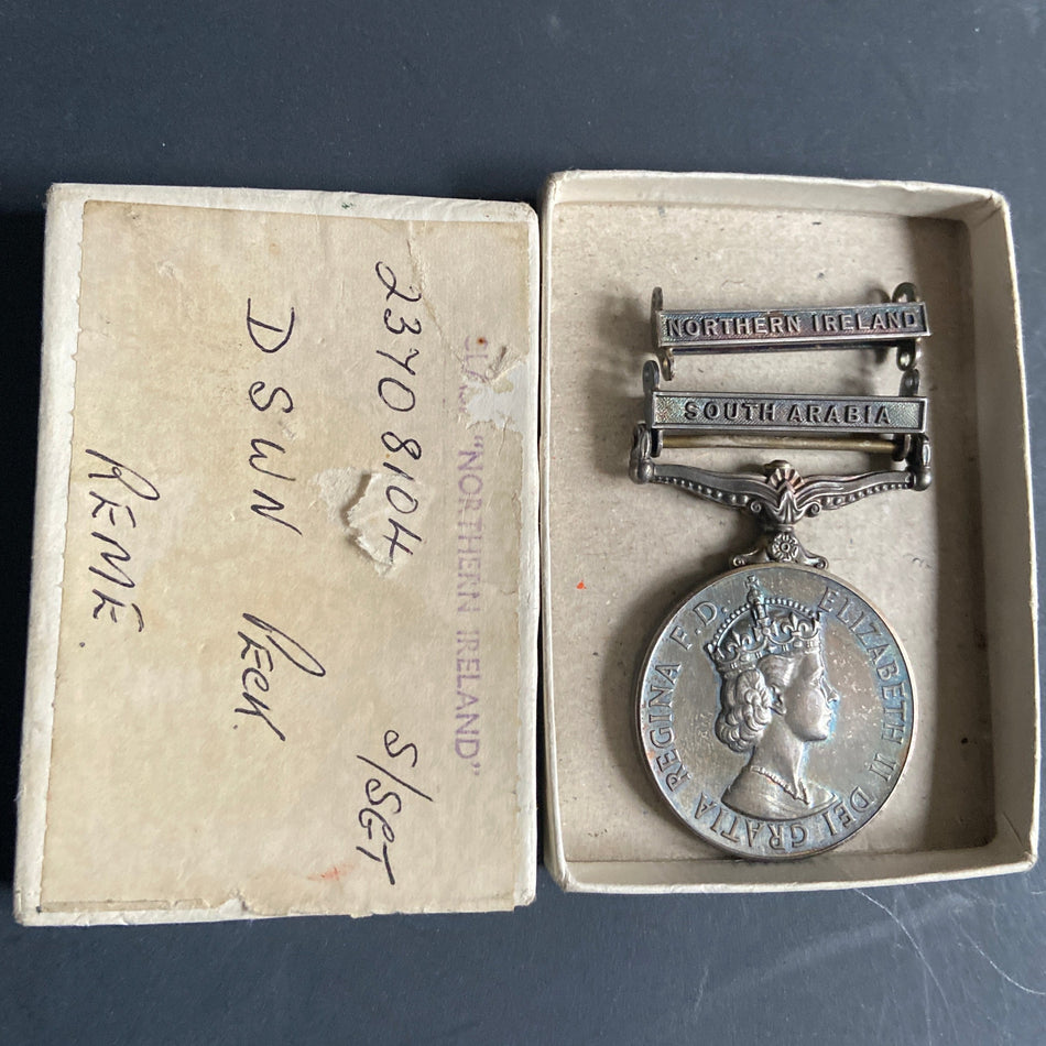 General Service Medal, 2 clasps: South Arabia & Northern Ireland (loose) to Lance Corporal, later Staff Sergeant D. S. W. N. Peck, R.E.M.E.