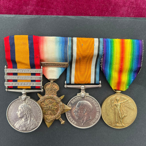 Queen's South Africa group of 4 to John Hardy, 2 Battalion, West Yorkshire Regiment, served Saint Nazaire, France, 10/9/1914, discharged May 1915, see history, good war diary
