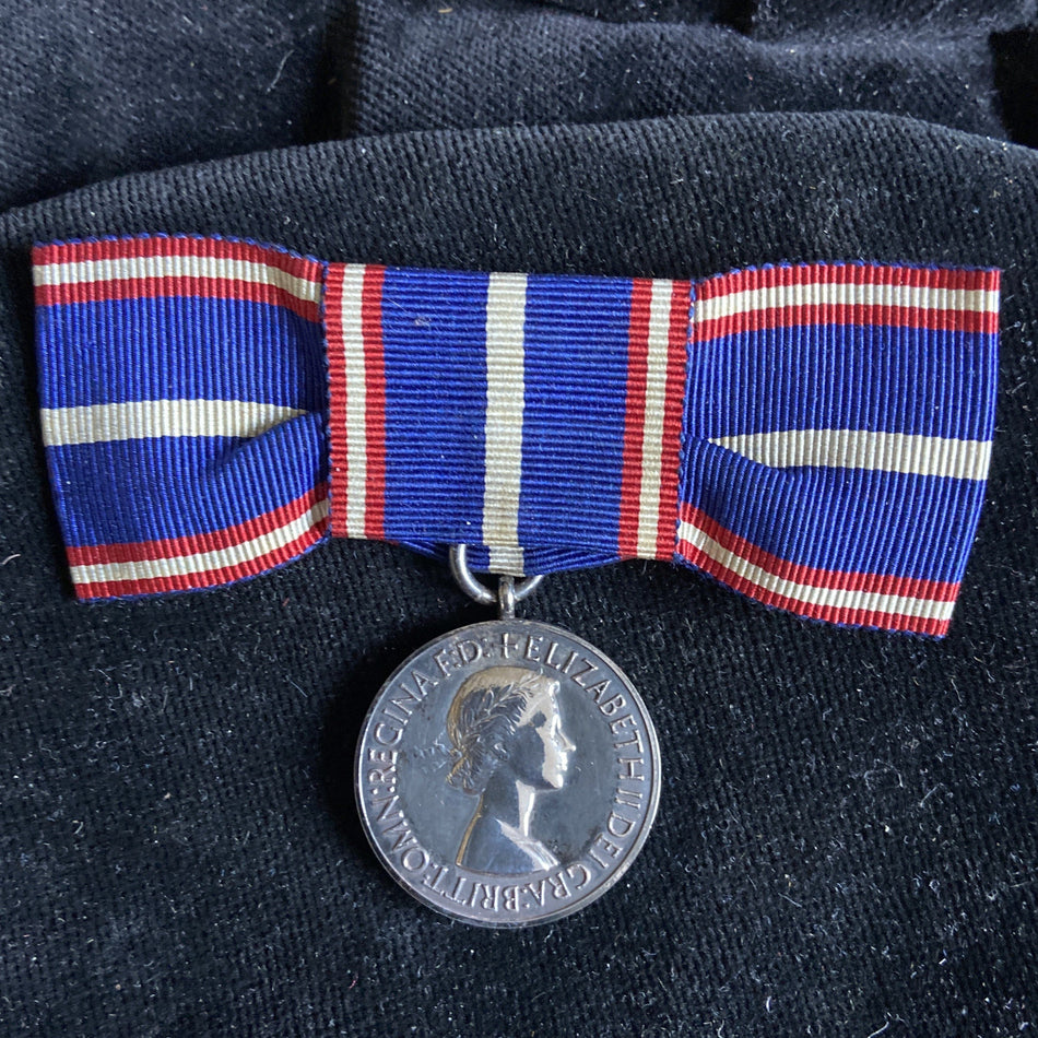 Royal Victorian Medal, silver, first issue of Queen Elizabeth II, 1953-54, with foreign ribbon on ladies bow, scarce