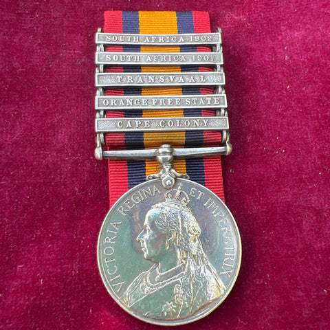 Queen's South Africa Medal, 5 bars, to 23148 Private J. McCabe, 81st Company, Imperial Yeomanry, with service papers